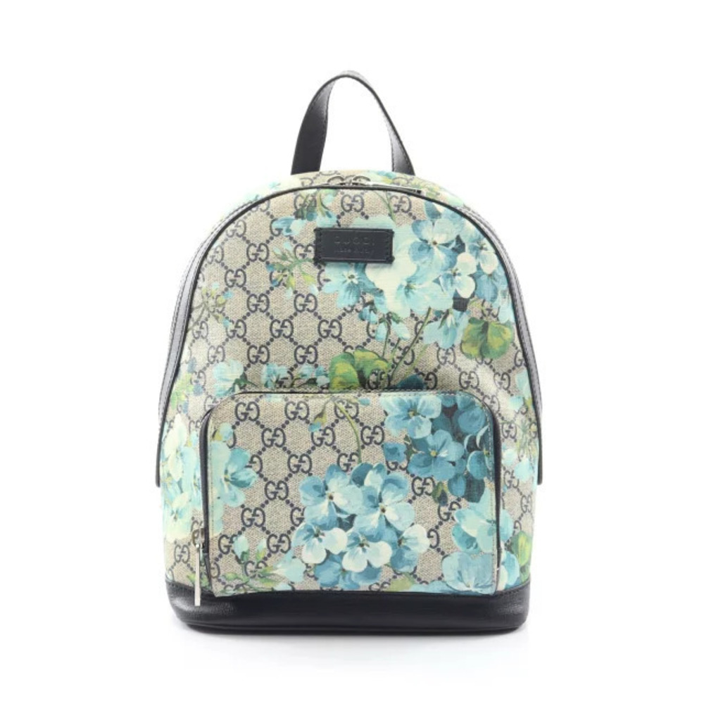 Gucci GG Blooms Backpack Rucksack Canvas Leather Navy Blue Beige